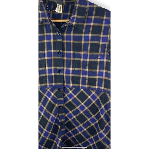 We The Free People Cotton Plaid Button‎ Down Flannel Western Shirt Blue XS - Picture 2 of 12